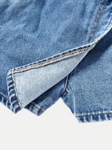 SHEIN Girlism Gonna gonnellino asimmetrica in denim lavato a pietra in stile boho per ragazze pre-adolescenti, set di pantaloncini estivi per ragazze
