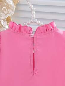 Canotta per bambina con maniche arricciate e collo a fiore solido di colore, adatto per esterni e uso quotidiano