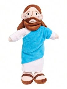 1 Peça Pelúcia de Jesus, meu amigo, 34cm, Boneco de Pelúcia Clássico do Cristo Salvador Espiritual Jesus com Sorriso, Brindes de Festa, Presente para Meninos e Meninas, Decoração Doméstica Dia dos Namorados, Casamento dos Namorados, Aniversário - Azul e Branco - Visão 4