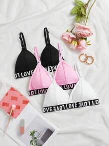Shein Underwear&Sleepwear Basics Solid Color Bra Set With Alphabet Jacquard Straps (3pcs) Sports