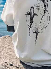 Manfinity Dauomo Men's Summer Shark Printed Round Neck Casual Short Sleeve T-Shirt