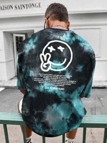 Manfinity EMRG Hombres Camiseta con estampado de slogan y dibujos animados - Multicolor - Ver 1