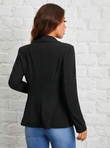 SHEIN PETITE Autumn And Winter Wear Suitable For Commuting. Shawl Collar Single-Button Black Suit Jacket , Bussines Casual Women - Black - View 2