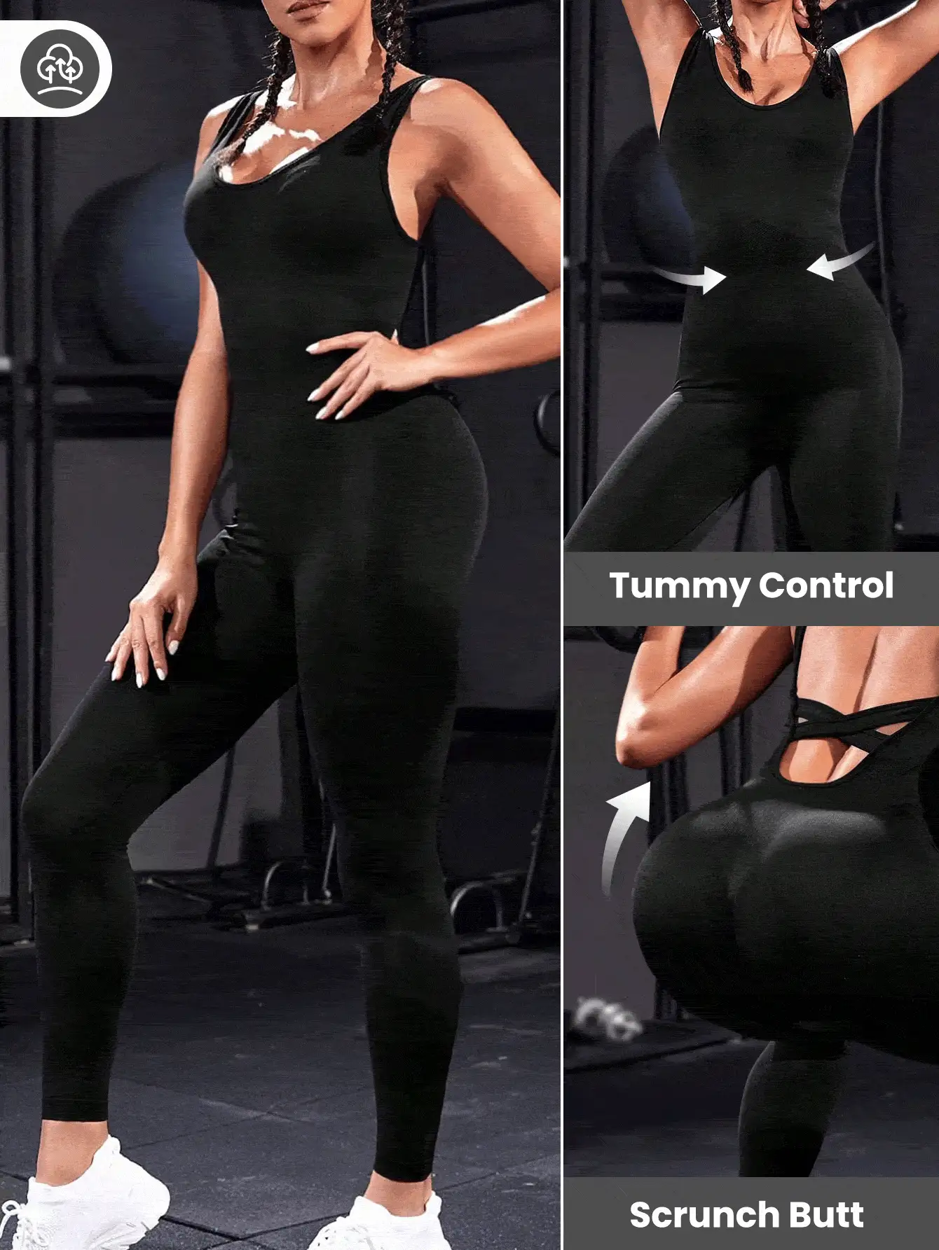 Powerista One Piece Criss Cross Backless Sports Jumpsuit Full - Black - View 5