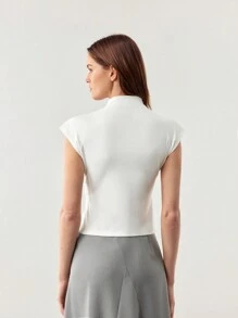 BizChic Top sin mangas de cuello alto con nudo elegante para mujer, atuendos de mujer para otoño