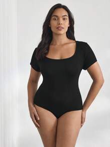 Ocili Jumpsuit Leher U Polos Halus Nyaman untuk Santai, Ukuran Plus, Pakaian Tidur - Hitam - View 5