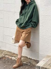 Dazy-Less Women's Loose Casual Street Style Hoodie Sweatshirt With Thermal Lining, Autumn/Winter - Green - View 2