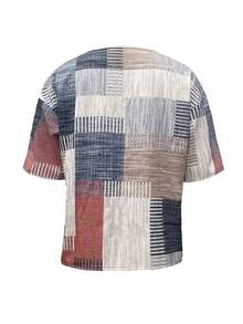 SHEIN LUNE Camisa holgada de mujer con cuello redondo y mangas cortas con estampado geométrico - Multicolor - Ver 2