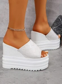 Sandale cu toc plat pentru femei, sandale cu toc înalt de 12 cm și bareta groasă, papuci cu toc plat impermeabili super înalți, pantofi negri cu vârful deschis, vară, esențiale pentru călătorii - alb - Vizualizare 4