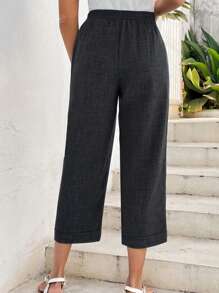 EMERY ROSE 彈性腰設計的短款紋路褲 - 黑色 - 查看 2