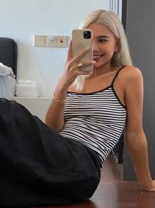 Livesso 條紋女士色塊簡約日常背心 - 黑與白 - 查看 7