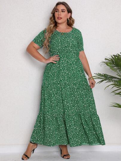 Plus Size Women's Short Sleeve Bohemian Boho Beach Printed Dress