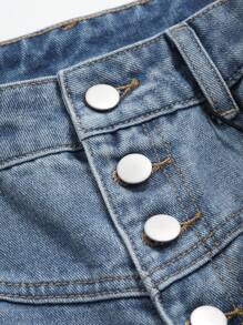 DAZY Jeans de mezclilla de pierna ancha con botones frontales y bolsillos de ajuste holgado para mujer - Azul - Ver 7