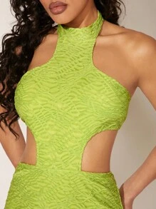 Hauture Textured Cut Out Halter Neck Dress - Mint Green - View 4