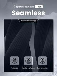 Gameset SHEIN Sport 2 件无缝瑜伽套装运动纹理上衣收腹紧身裤健身女士套装健身房女士服装 - 黑色 - 查看 3