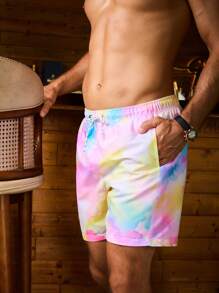 Manfinity Men's Summer Tie-Dye Printed Drawstring Waist Beach Shorts - Multicolor - View 5