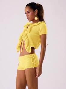 MUSERA Knitted Frill Short Sleeve Top Spring Summer Festival Beach Y2k 90's