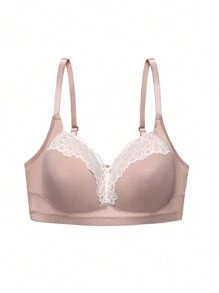 DesireSculpt Plus Size Women's Lace Patchwork Wireless Bra, 1pc