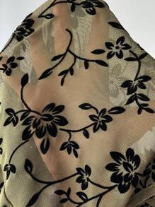 SHEIN EZwear 女士春夏季花卉網眼透視長袖短款扣綁前短T卹 - 軍綠色 - 查看 7