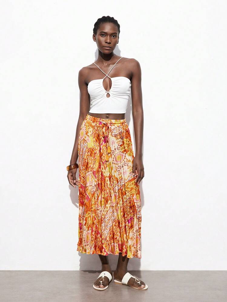 SHEIN Maija Printed  Geometric Decor Elastic Waist Women's Skirt