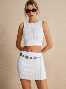 SHEIN Frenchy Váy trắng, Bộ váy hai mảnh, Áo ba lỗ màu trắng, Bộ đồ đi chơi mùa hè cho nữ Màu trơn đơn giản Áo không tay hàng ngày và Váy Bộ hai mảnh Công sở cho nữ Bộ hai mảnh màu trắng mùa hè, Thời trang đơn giản Phong cách tiền cũ, Thích hợp để mặc đi làm hàng ngày - trắng - Xem 2