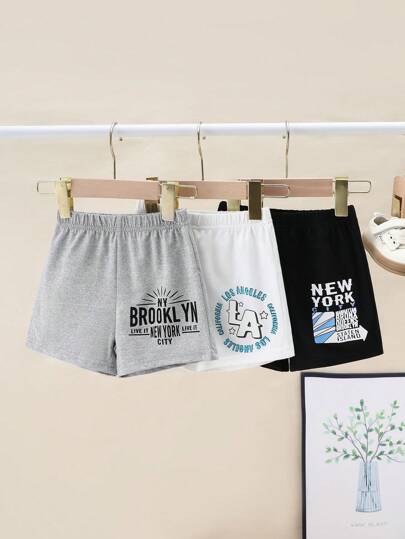 3入組男童簡約純色百搭伯爵短褲，夏季可愛時尚休閒服