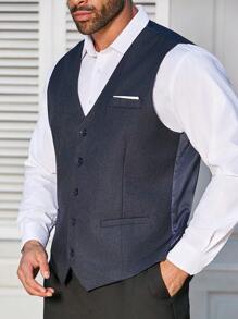 Manfinity Mode Plus Size Men's Solid Color Simple Daily Vest - Blue - View 5