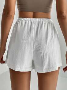 SHEIN Tall Shorts solidos de Florida con nudo delantero - Blanco - Ver 3