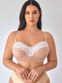 DesireSculpt Plus Size Women's Lace Patchwork Wireless Bra, 1pc