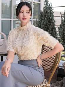 DAZY Áo Sơ Mi Cổ Đứng Màu Trơn Thanh Lịch Cho Nữ - Màu be - Xem 4