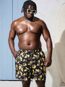 Surfspeed Shorts de playa diarios simples impresos al azar de talla grande para hombres - Multicolor - Ver 5
