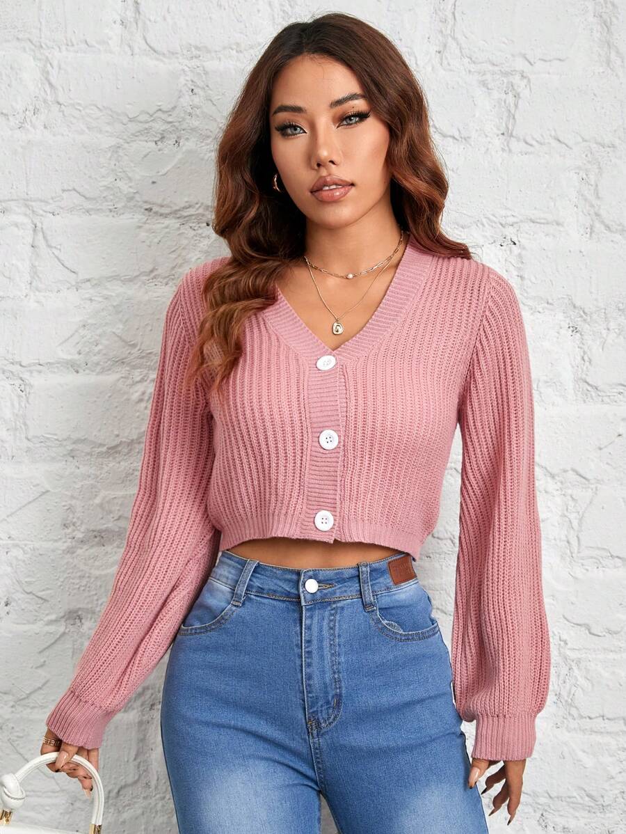 SHEIN PETITE 秋季服飾,粉色袖扣開衫 - 粉色 - 查看 1