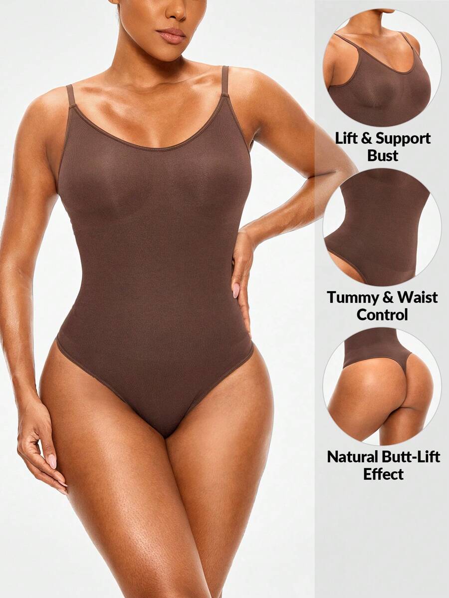 SHAPORA Liền mạch Thắt lưng thấp Thông Body Shaper Áo ngực & Nâng mông-Kiểm soát eo bụng - Cà phê nâu - Xem 1