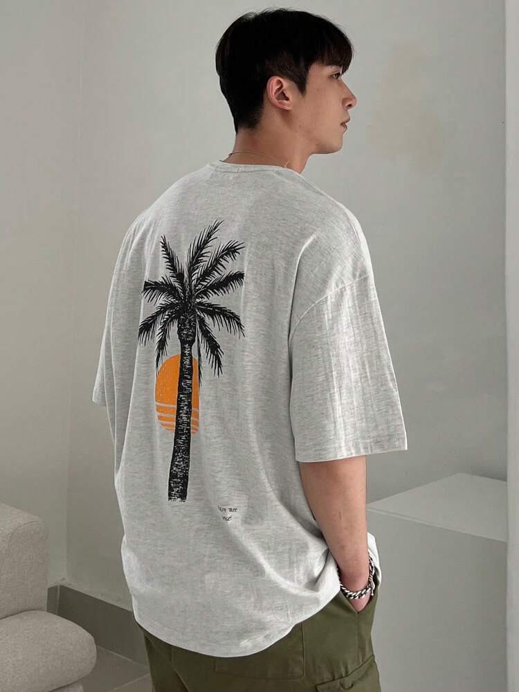 Men's Palm Tree Print Round Neck Short Sleeve Casual Commute T-Shirt For Summer,Graphic Tees