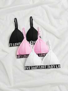 Shein Underwear&Sleepwear Basics Solid Color Bra Set With Alphabet Jacquard Straps (3pcs) Sports