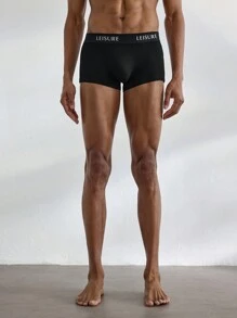 Ocili Leisure Lightweight & Comfy Men's Letter Pattern Woven Waistband Boxer Briefs-Black - Black - View 5