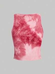 ROMWE Grunge Punk Áo ba lỗ không tay đơn giản in hàng ngày cho nữ - Màu Hồng  San hô - Xem 2