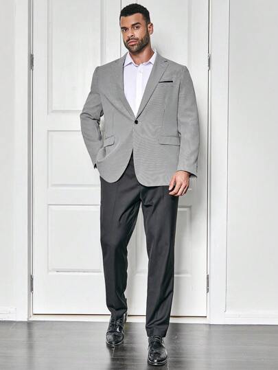 Manfinity Mode 男士大碼休閒犬牙運動夾克