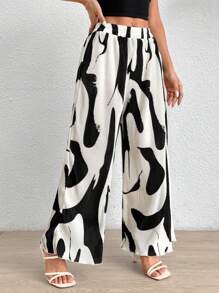 SHEIN PETITE Full Print Wide Leg Pants - Multicolor - View 6