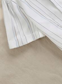 SHEIN Unity Damska koszula z krótkim rękawem i wiązaną muszką w paski - Biały - Zobacz 4