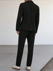 Manfinity Bizformal Men's Fashionable Solid Color Versatile Daily Business Suit - Black - View 2