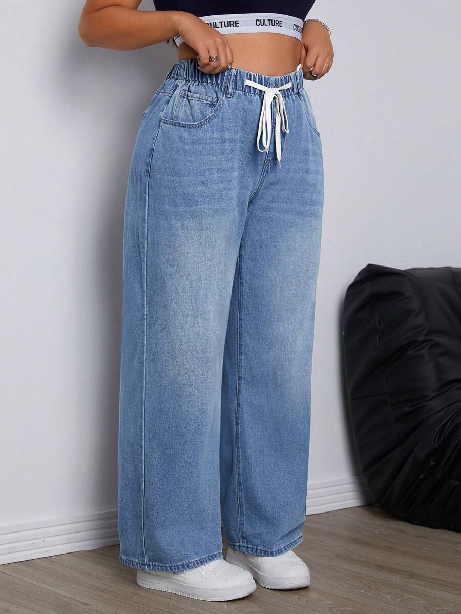 SHEIN ICON Plus Size Casual Denim Jeans, Fashionable & Suitable For Summer - Light Wash - View 1
