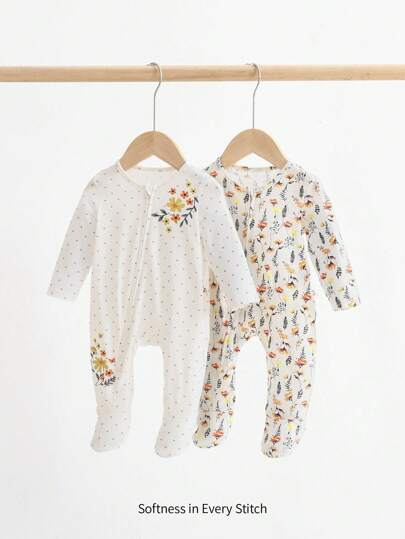 Cozy Pixies 嬰兒女童針織柔軟圓領長袖連體衣套裝，帶有植物花卉圖案