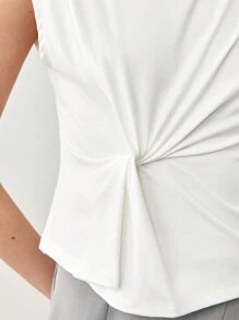 BizChic Top sin mangas de cuello alto con nudo elegante para mujer, atuendos de mujer para otoño