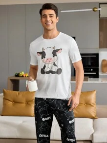Conjunto de pijama para hombre con estampado de vaca - Multicolor - Ver 7