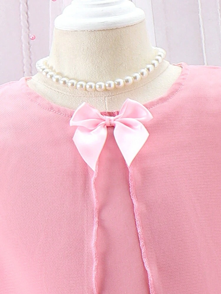 Young Girls' Cute Contrast Mesh Top And Pants Set