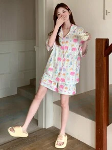 DAZY Bộ đồ ngủ Dopamine in hình chú voi dễ thương - màu xanh lá - Xem 4