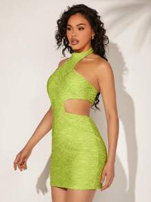Hauture Textured Cut Out Halter Neck Dress - Mint Green - View 5