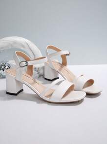 Sandalias blancas de tacón alto cómodas para mujer, zapatos de verano y de boda, tacones gruesos - Blanco - Ver 6