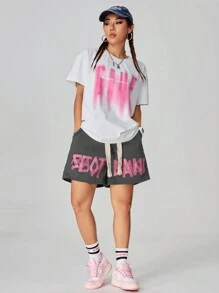 SHEIN Coolane Women's Printed Drawstring Simple Casual Shorts For Daily Wear